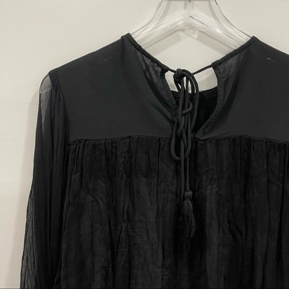 Free People Retro Femme Blouse Embroidered Beaded Black XS Sheer - Picture 11 of 14